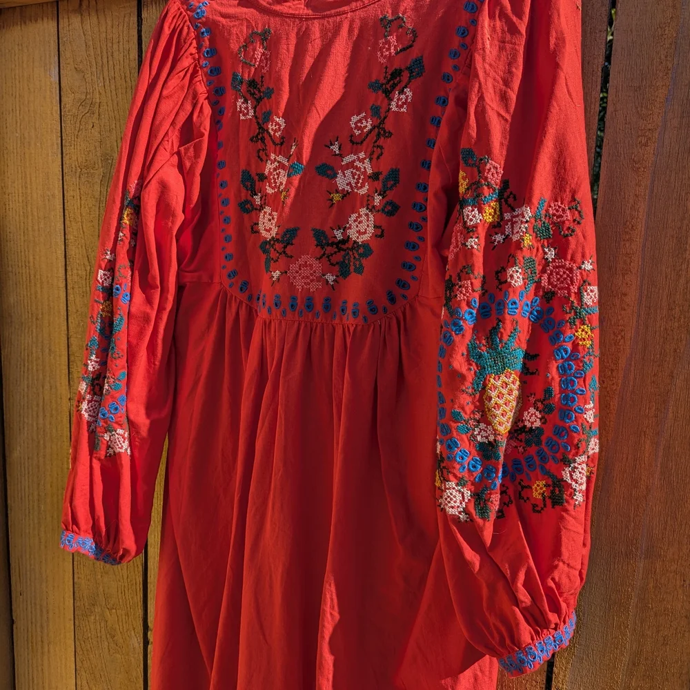 Farm Rio Red Embroidered Dress - Picture 3 of 7